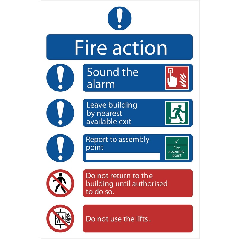Draper Fire Action Procedure' Mandatory Sign, 200 X 300mm, Design 2 - SS11