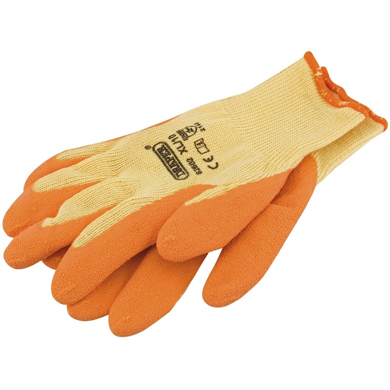 Draper Heavy Duty Latex Coated Work Gloves, Extra Large, Orange - HDLGA/B