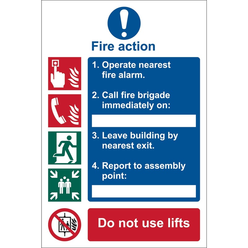 Draper Fire Action Procedure' Mandatory Sign, 200 X 300mm, Design 1 - SS10