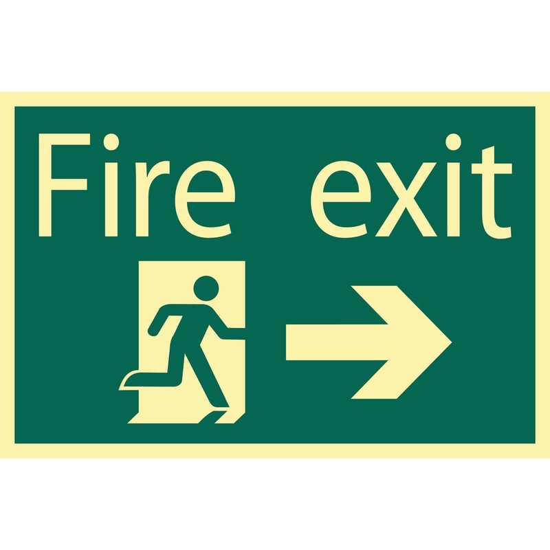 Draper Glow In The Dark 'Fire Exit Arrow Right' Safety Sign - SS45