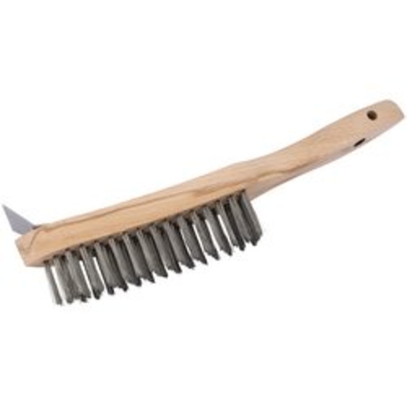Draper Heavy Duty 4 Row Wire Scratch Brush With Scraper, 310mm - WB-HD/IS/L