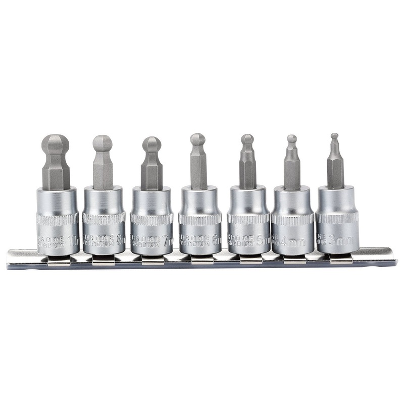 Draper Ball-End Hex. Socket Bit Set, 3/8" Sq. Dr., 48mm (7 Piece) - D-HEX-B/7/55