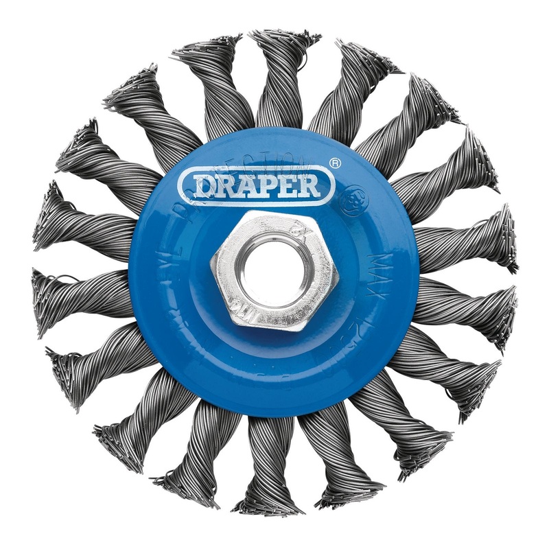Draper Steel Twist-Knot Flat Wire Wheel Brush, 100mm, M14 - WBW2