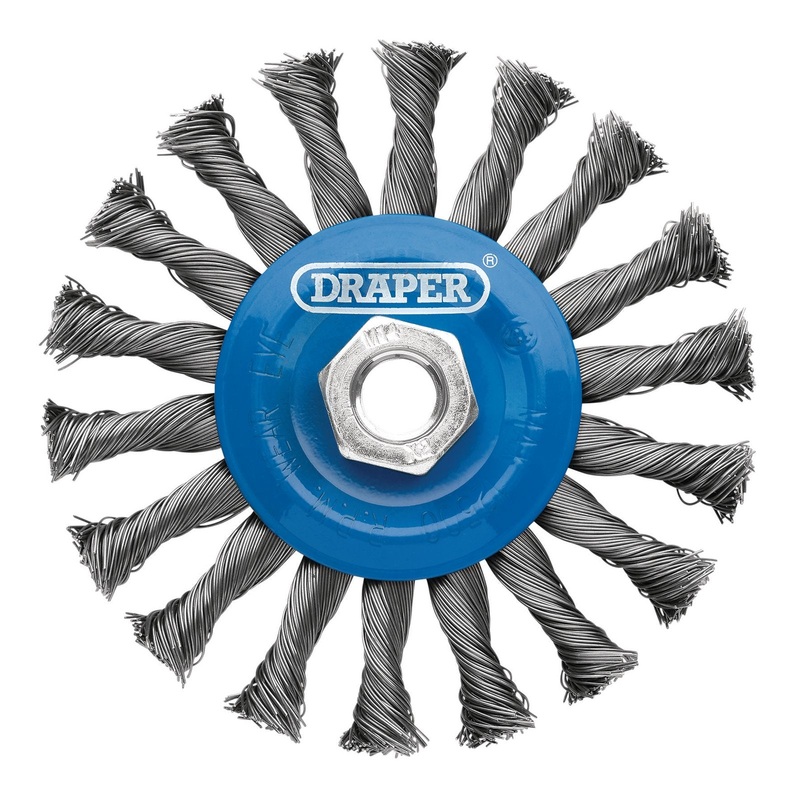 Draper Steel Twist-Knot Flat Wire Wheel Brush, 115mm, M14 - WBW3