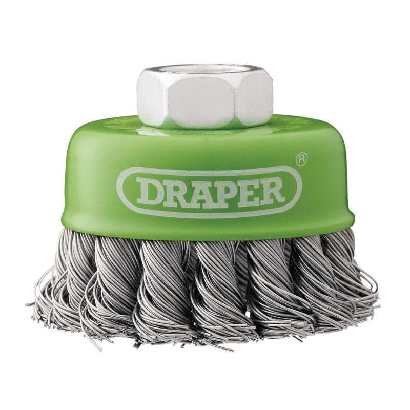 Draper Stainless-Steel Twist-Knot Wire Cup Brush, 65mm, M14 - WBC10