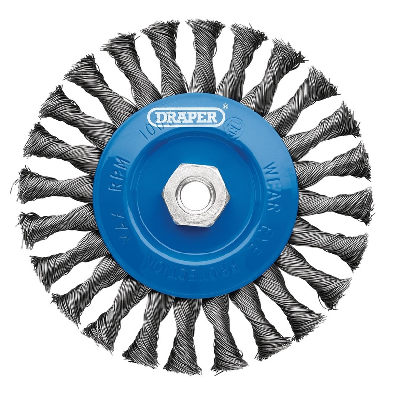 Draper Steel Twist-Knot Flat Wire Wheel Brush, 150mm, M14 - WBW4