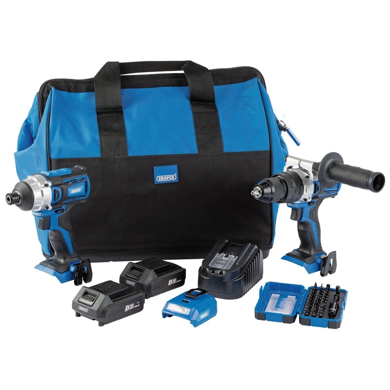 Draper D20 Fix 'N' Go Kit (2 Piece), 2 X 2.0Ah Batteries, 1 X Charger, 1 X Bag - PTK8/D20