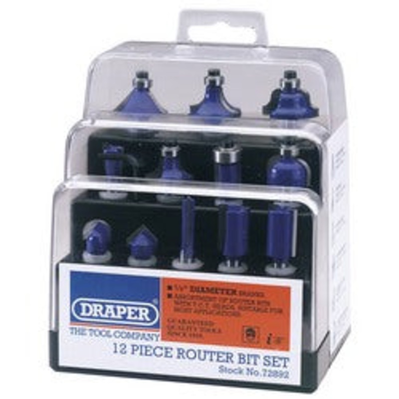 Draper Tct Router Bit Set, 1/4" (12 Piece) - DRB12A