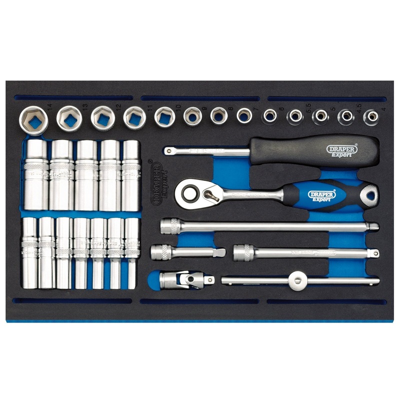 Draper Socket Set In 1/4 Drawer Eva Insert Tray, 1/4"(32 Piece) - IT-EVA45