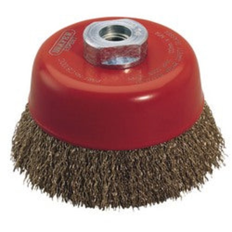 Draper Expert Brassed Steel Crimped Wire Cup Brush, 100mm, M14 - CB100C