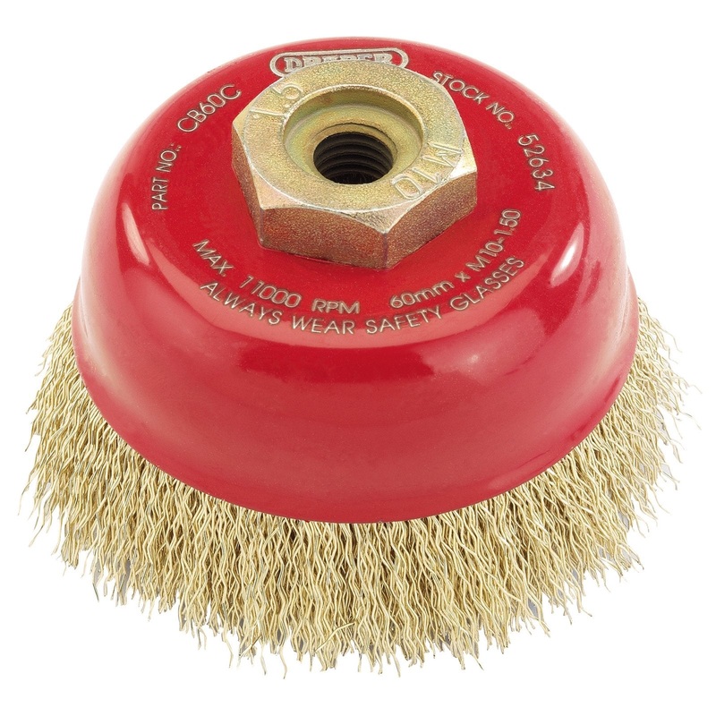 Draper Expert Brassed Steel Crimped Wire Cup Brush, 60mm, M10 - CB60C