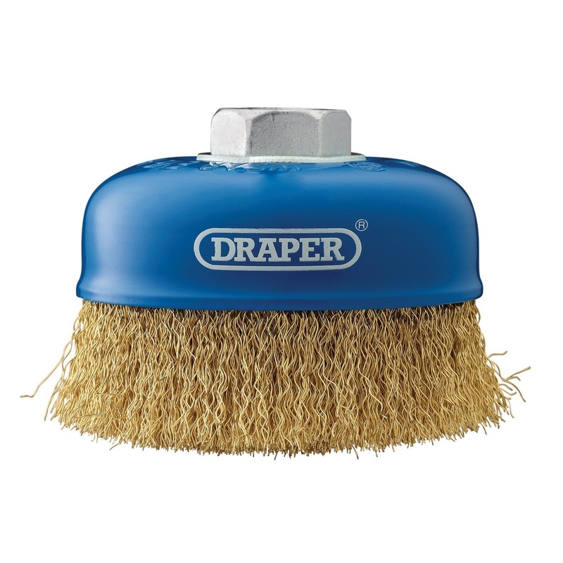 Draper Brassed Steel Crimped Wire Cup Brush, 100mm, M14 - WBC3