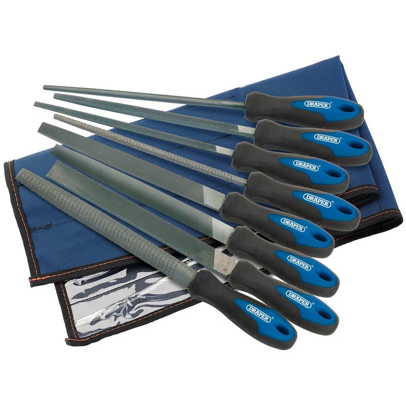 Draper Soft Grip Engineer's File And Rasp Set, 200mm, Blue (8 Piece) - 8106B/8