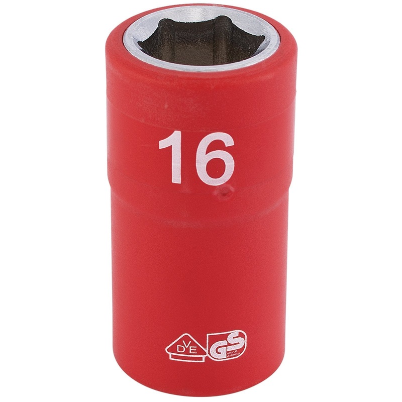 Draper Fully Insulated Vde Socket, 1/2" Sq. Dr., 16mm - H6VDE-MM/B