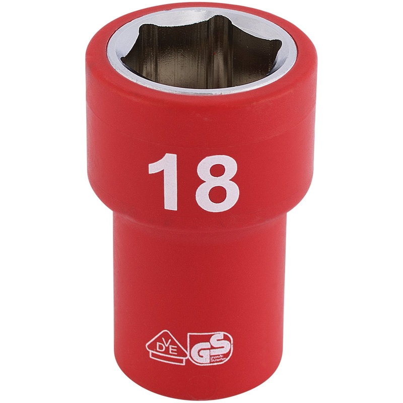 Draper Fully Insulated Vde Socket, 3/8" Sq. Dr., 18mm - D6VDE-MM