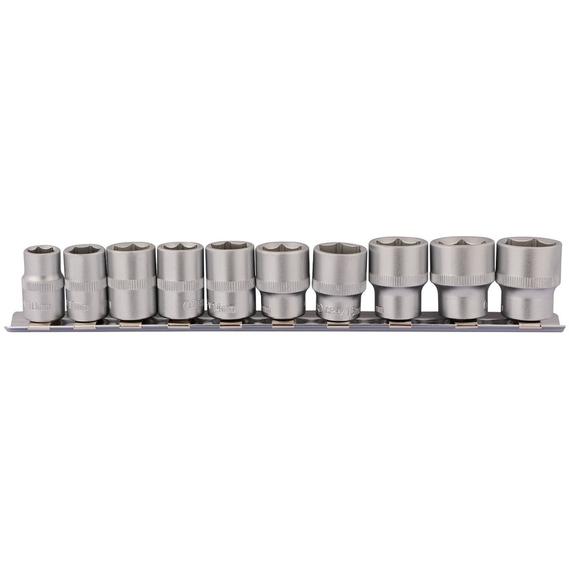Draper Socket Set On Metal Rail, 3/8" Sq. Dr. (10 Piece) - DD10MM
