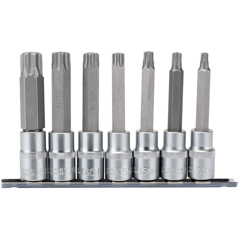 Draper Tx-Star Security Socket Bit Set, 1/2" Sq. Dr., 100mm (7 Piece) - H-TXT/7/100