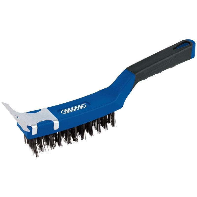 Draper 4 Row Carbon Steel Wire Scratch Brush With Scraper, 285mm - WBSC10