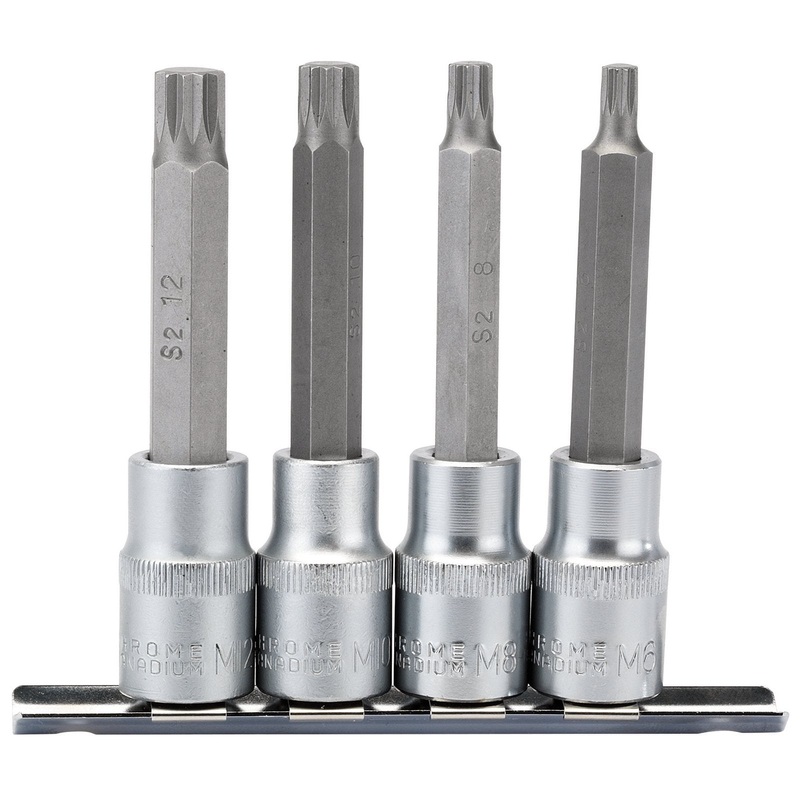 Draper Spline Socket Bit Set, 1/2" Sq. Dr. (4 Piece) - H-SPLINE/4/100
