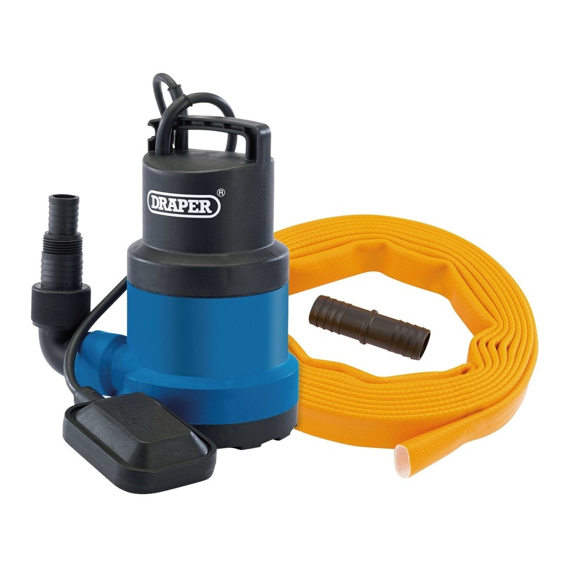 Draper Submersible Clean Water Pump With Float Switch And Layflat Hose, 191L/Min, 550W - PTK/SUB3