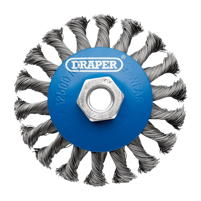 Draper Steel Bevelled Twist-Knot Wire Wheel Brush, 100mm, M14 - WBW6