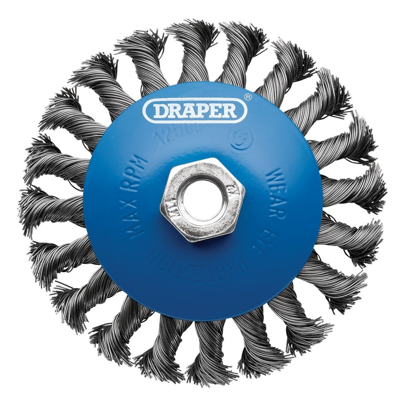 Draper Steel Bevelled Twist-Knot Wire Wheel Brush, 115mm, M14 - WBW7