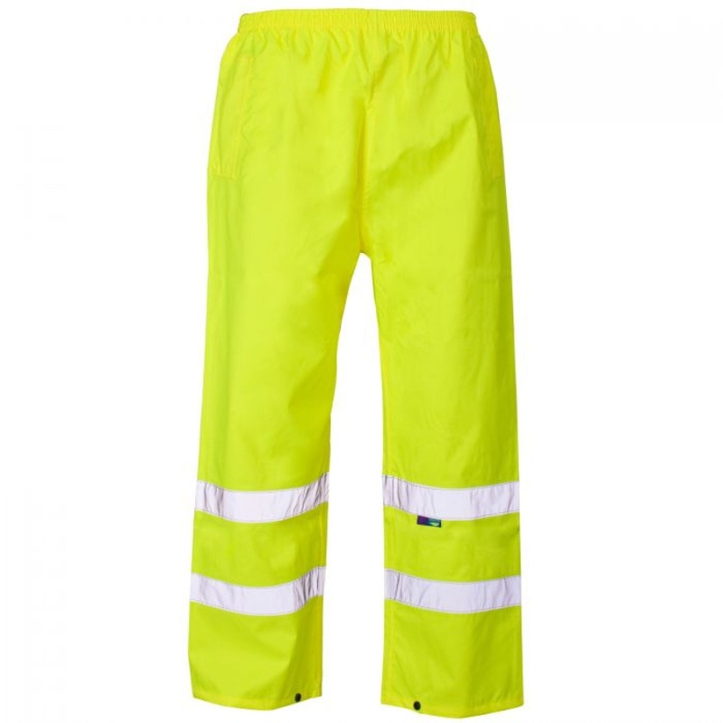 Hi-Vis Reflective Waterproof Trouser  300D Oxford PU, Elastic Waistband & Bagless Pockets | Yellow
