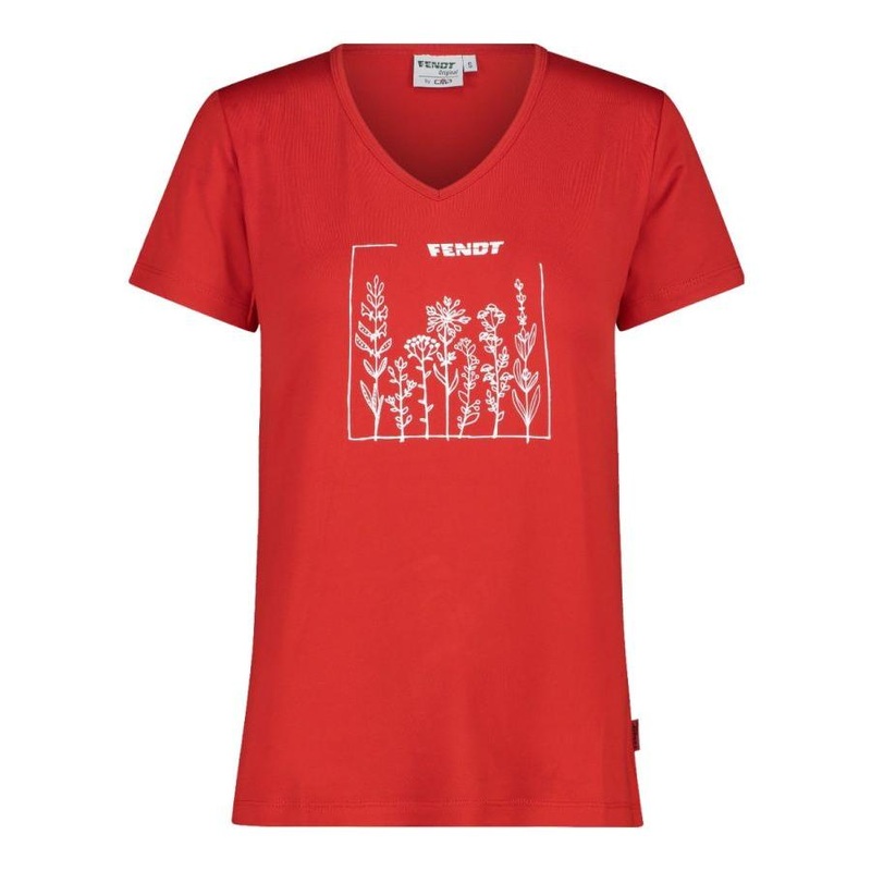 Fendt Womens V-Neck T-Shirt  Breathable & Odor-Resistant (Red) | X9910220C