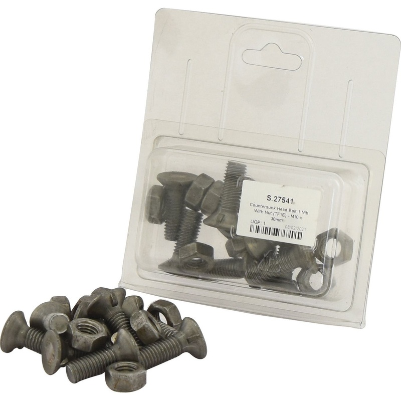 Countersunk Head Bolt 1 Nib With Nut (TF1E) - M10 x 30mm, Tensile strength 8.8 (8 pcs. Agripak) | Sparex Part No.S.27541