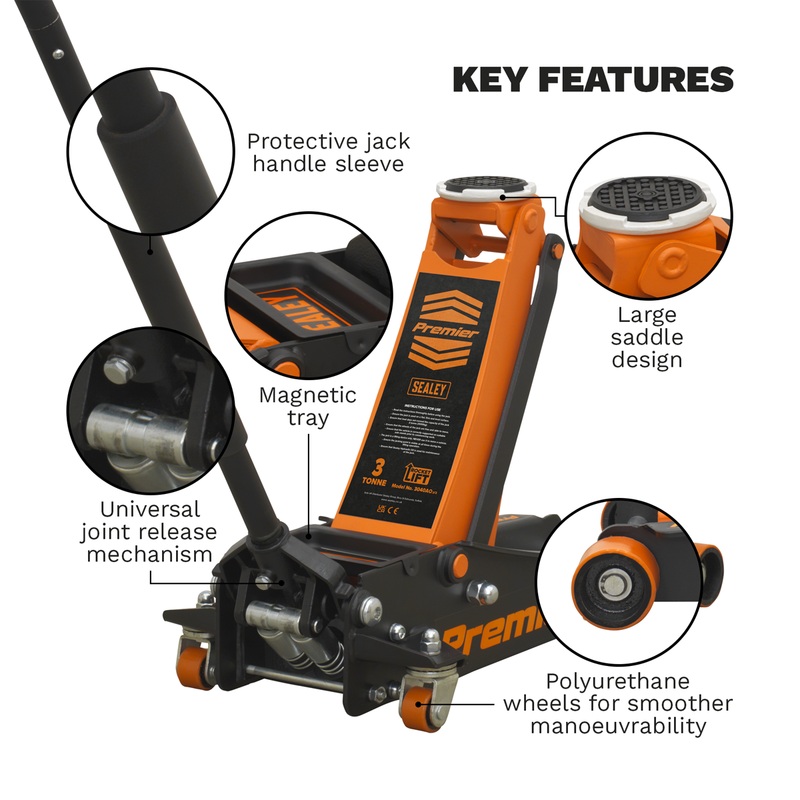 Trolley Jack 3 Tonne Rocket Lift Orange - 3040AO