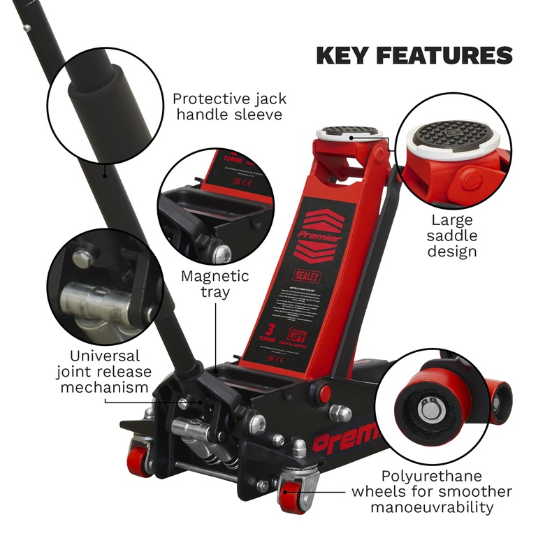 Trolley Jack 3 Tonne Rocket Lift Red - 3040AR