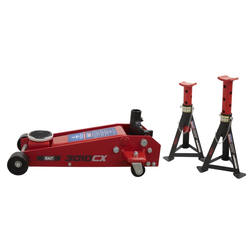 Trolley Jack 3 Tonne Standard Chassis with Axle Stands (Pair) 3 Tonne Capacity per Stand - 3010CX