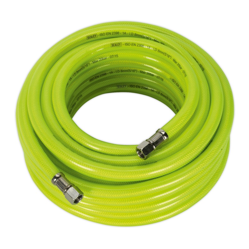 Air Hose High-Visibility 15m x 8mm with 1/4"BSP Unions - AHFC15