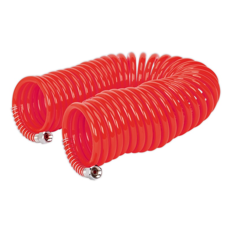 PU Coiled Air Hose 10m x 6mm with 1/4"BSP Unions - AH10C/6