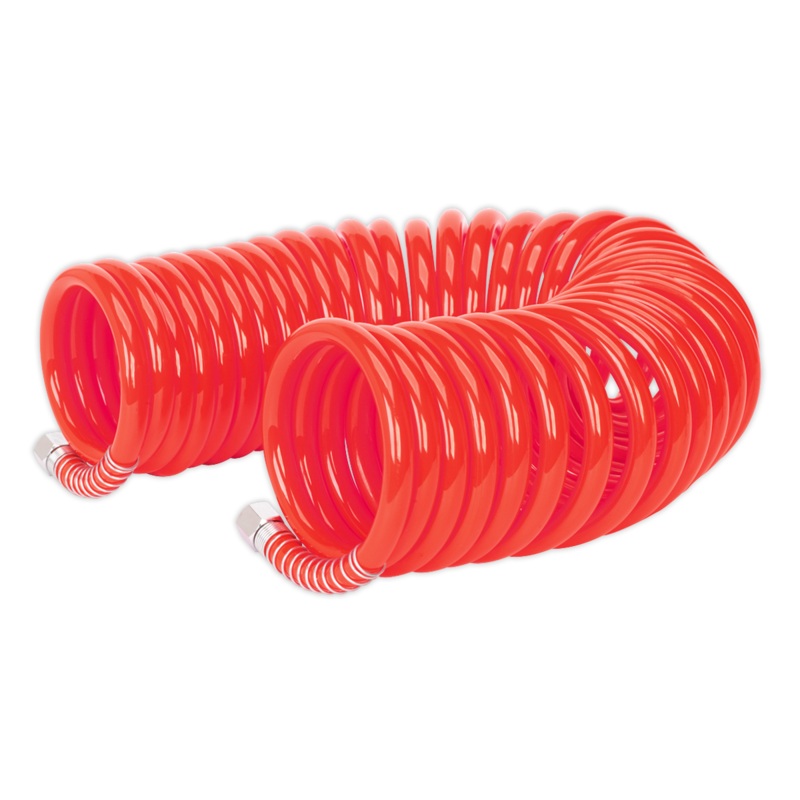 PU Coiled Air Hose 10m x 8mm with 1/4"BSP Unions - AH10C/8