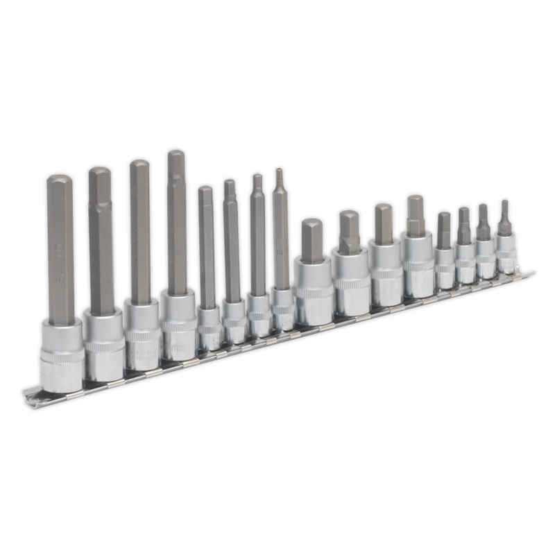 Hex Socket Bit Set 16pc 1/4" & 3/8"Sq Drive - AK6219