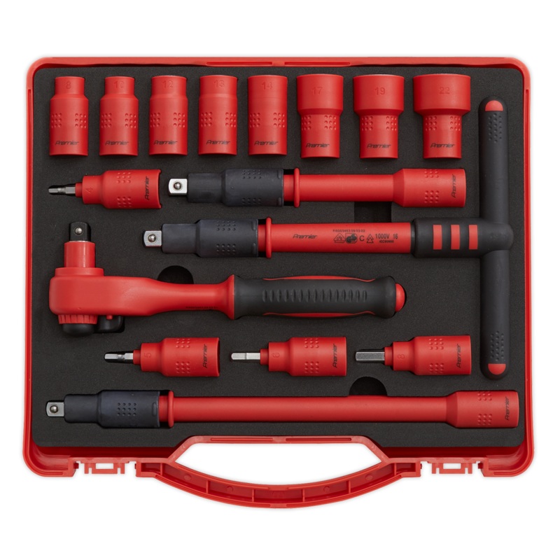 Insulated Socket Set 16pc 3/8"Sq Drive 6pt WallDrive VDE Approved - AK7940