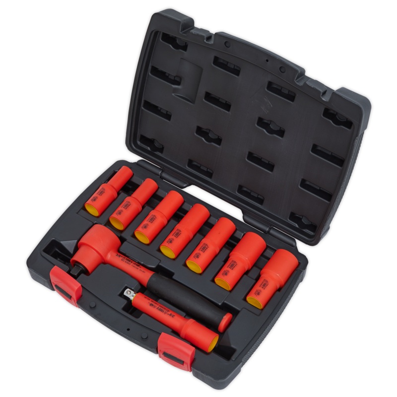 Insulated Socket Set 9pc 3/8"Sq Drive 6pt WallDrive VDE Approved - AK7942