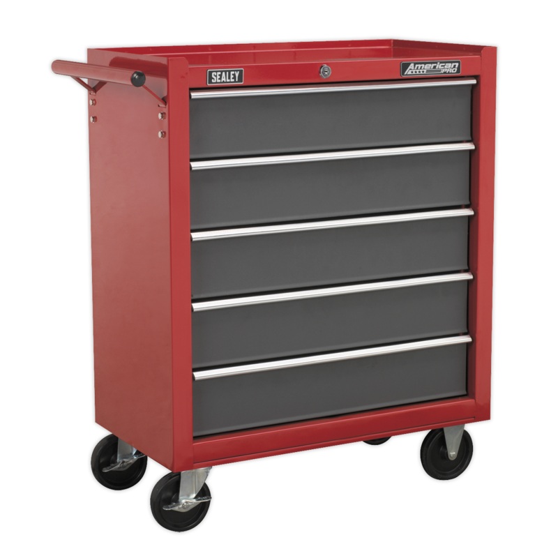 Rollcab 5 Drawer with Ball-Bearing Slides - Red/Grey - AP22505BB