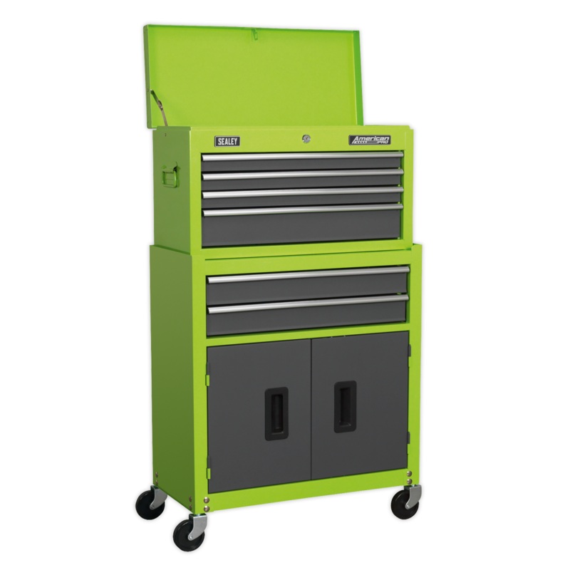 Topchest & Rollcab Combination 6 Drawer with Ball-Bearing Slides - Hi-Vis Green/Grey - AP2200BBHV