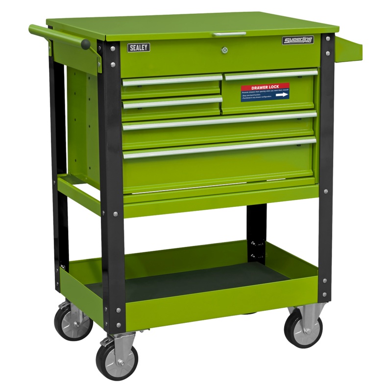 Heavy-Duty Mobile Tool & Parts Trolley with 5 Drawers and Lockable Top- Hi-Vis Green - AP890MHV