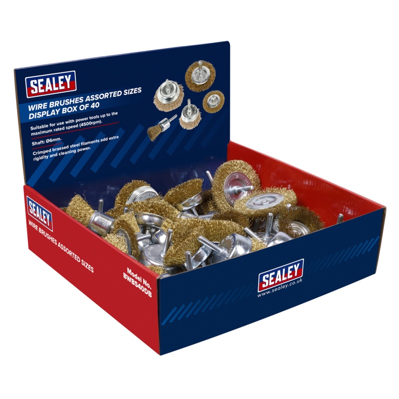 Wire Brushes Assorted Sizes Display Box of 40 - BWBS40DB