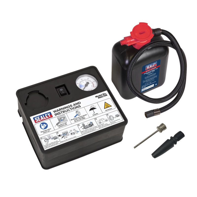 Tyre Inflator 12V & Emergency Puncture Sealant Kit - MAC10S