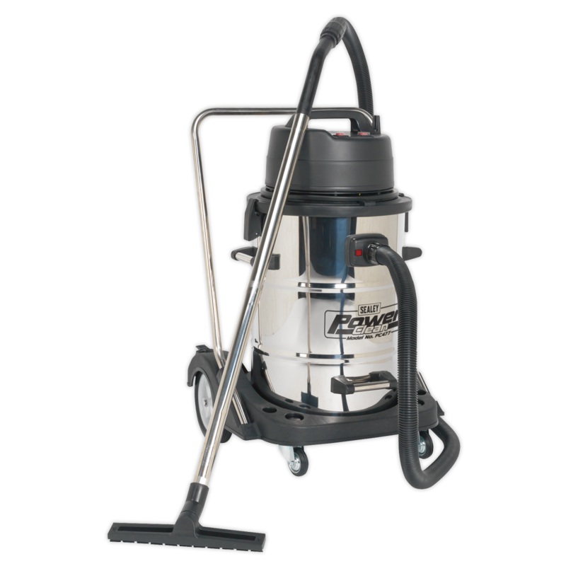 Vacuum Cleaner Industrial Wet & Dry 77L Stainless Steel Drum with Swivel Emptying 2400W - PC477
