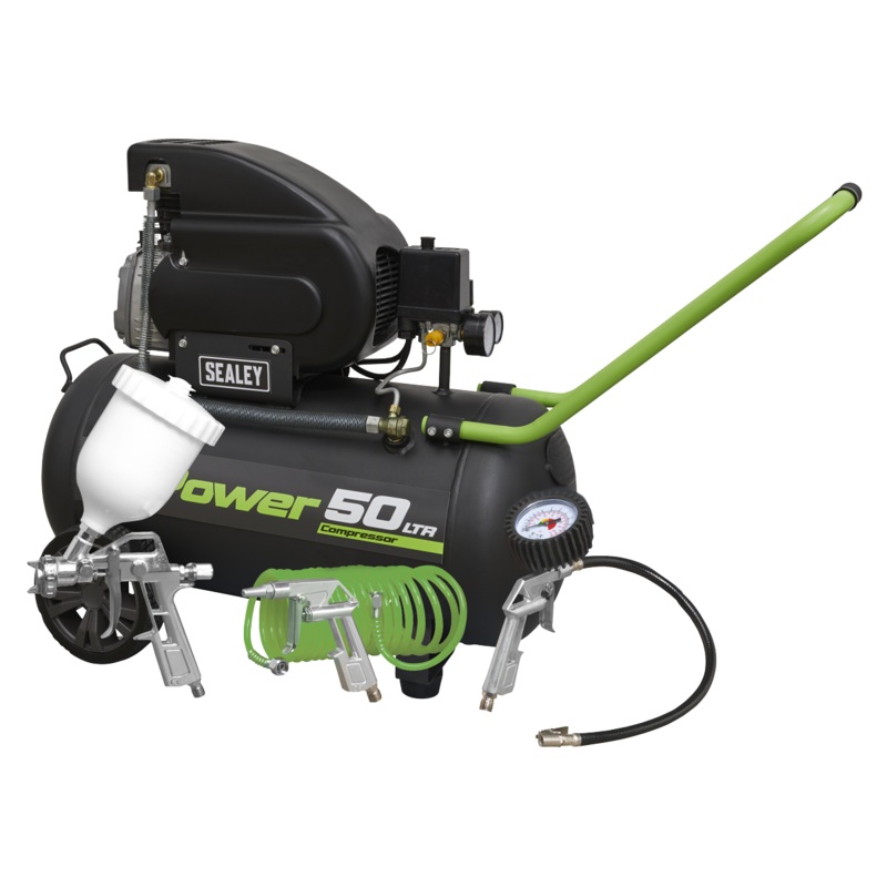 Air Compressor 50L Direct Drive 2hp with 4pc Air Accessory Kit - SAC5020EPK