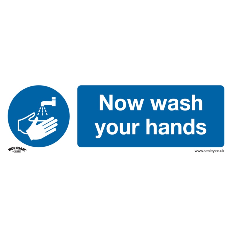 Mandatory Safety Sign - Now Wash Your Hands - Rigid Plastic - Pack of 10 - SS5P10