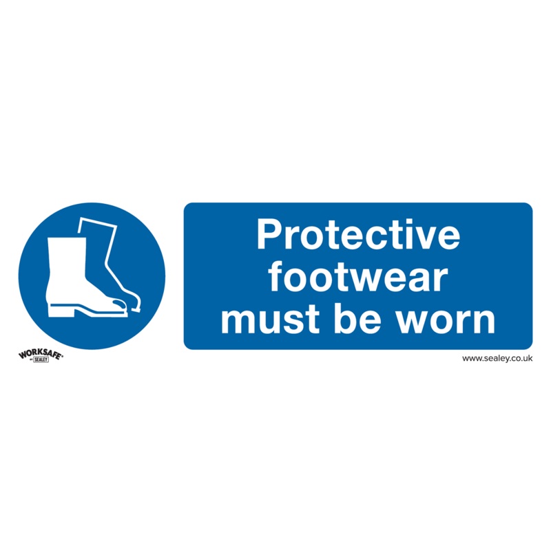 Mandatory Safety Sign - Protective Footwear Must Be Worn - Rigid Plastic - Pack of 10 - SS7P10