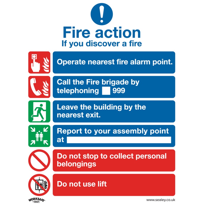 Safe Conditions Safety Sign - Fire Action With Lift - Self-Adhesive Vinyl - SS19V1