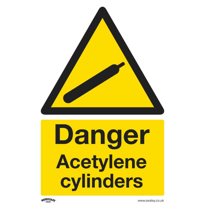 Warning Safety Sign - Danger Acetylene Cylinders - Rigid Plastic - Pack of 10 - SS63P10