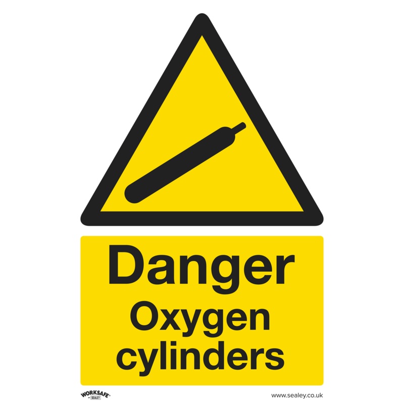 Warning Safety Sign - Danger Oxygen Cylinders - Self-Adhesive Vinyl - Pack of 10 - SS61V10